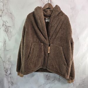 REI Coat Womens XL Brown Fleece Nook Teddy Sherpa Zip Hoodless Jacket Coatigan